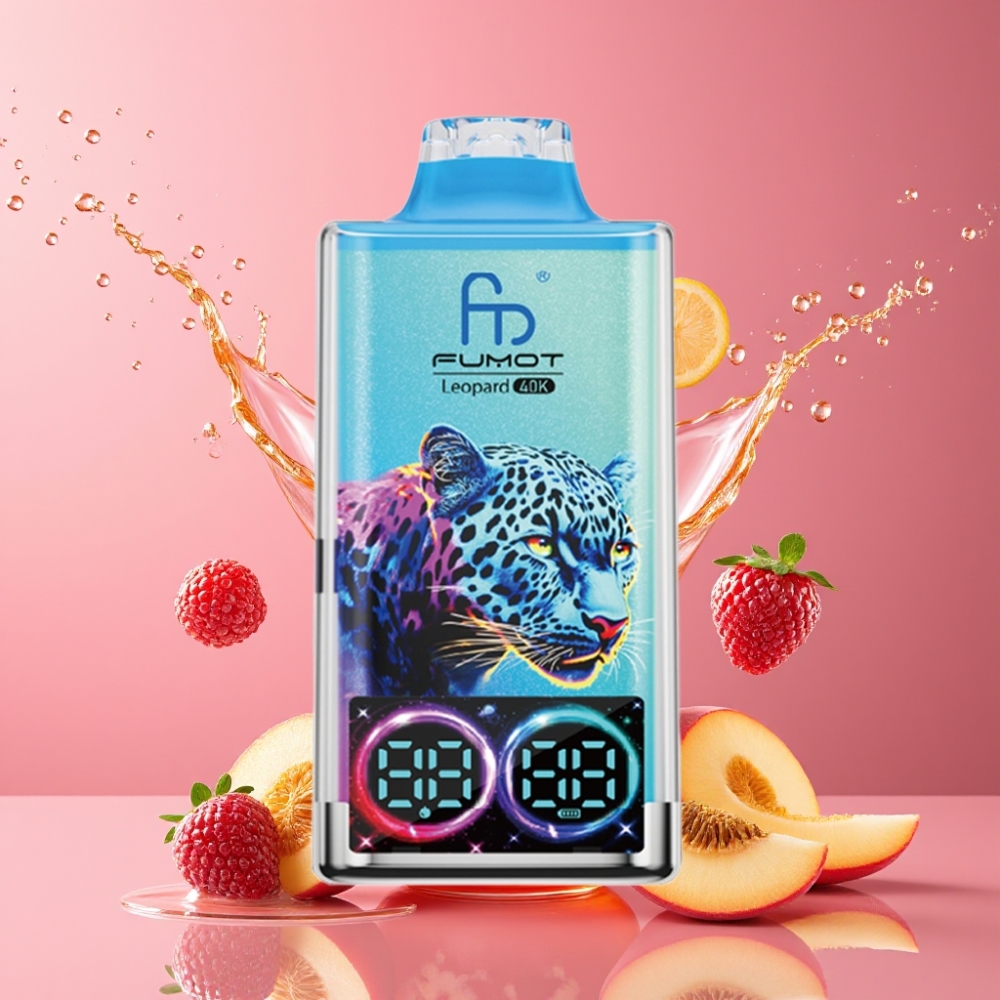Suomi tukku Fumot Leopard 40K Puffs Disposable Vape Persikka-Marja (Peach Berry) – 700mAh, Dual Mesh, Type-C, 0%-5% Nikotiinia