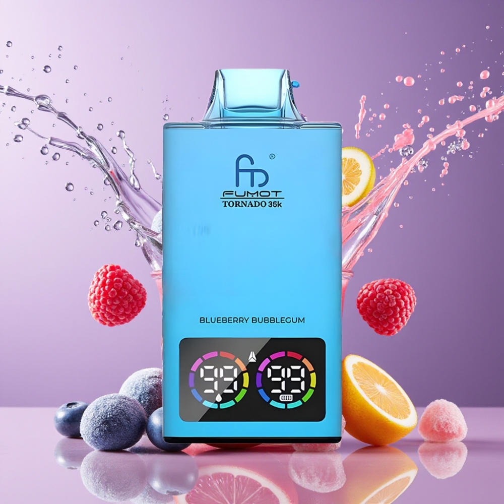 Suomi tukku Fumot Tornado 35K Disposable Vape Mustikkakuplakumi – Dual Mesh Coil, 15ml E-juice, 700 MAH Battery, USB-C Lataus