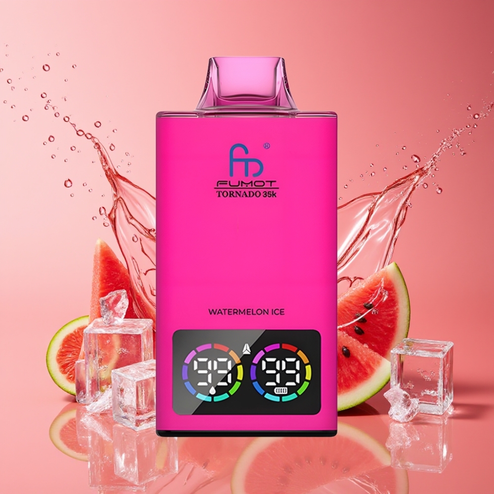 Suomi tukku Fumot Tornado 35K Disposable Vape Vesimeloni-Jää, 15ml, 35000 Puffs, Dual Mesh Coil, RGB-valot, USB-C