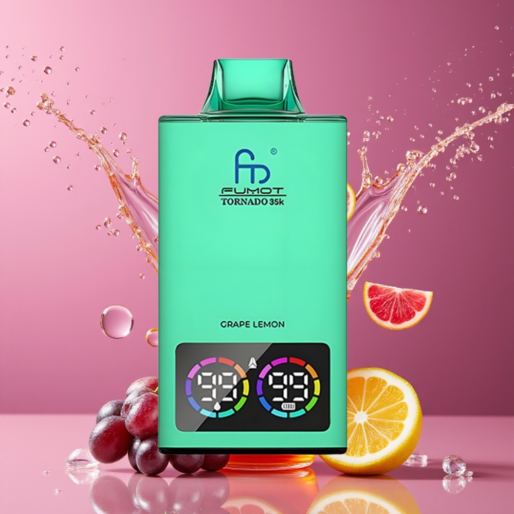 Suomi tukku Fumot Tornado 35K Disposable Vape Viinirypäle & Sitruuna – 15ml, 35000 Puffs, Dual Mesh Coil, RGB-valot, USB-C