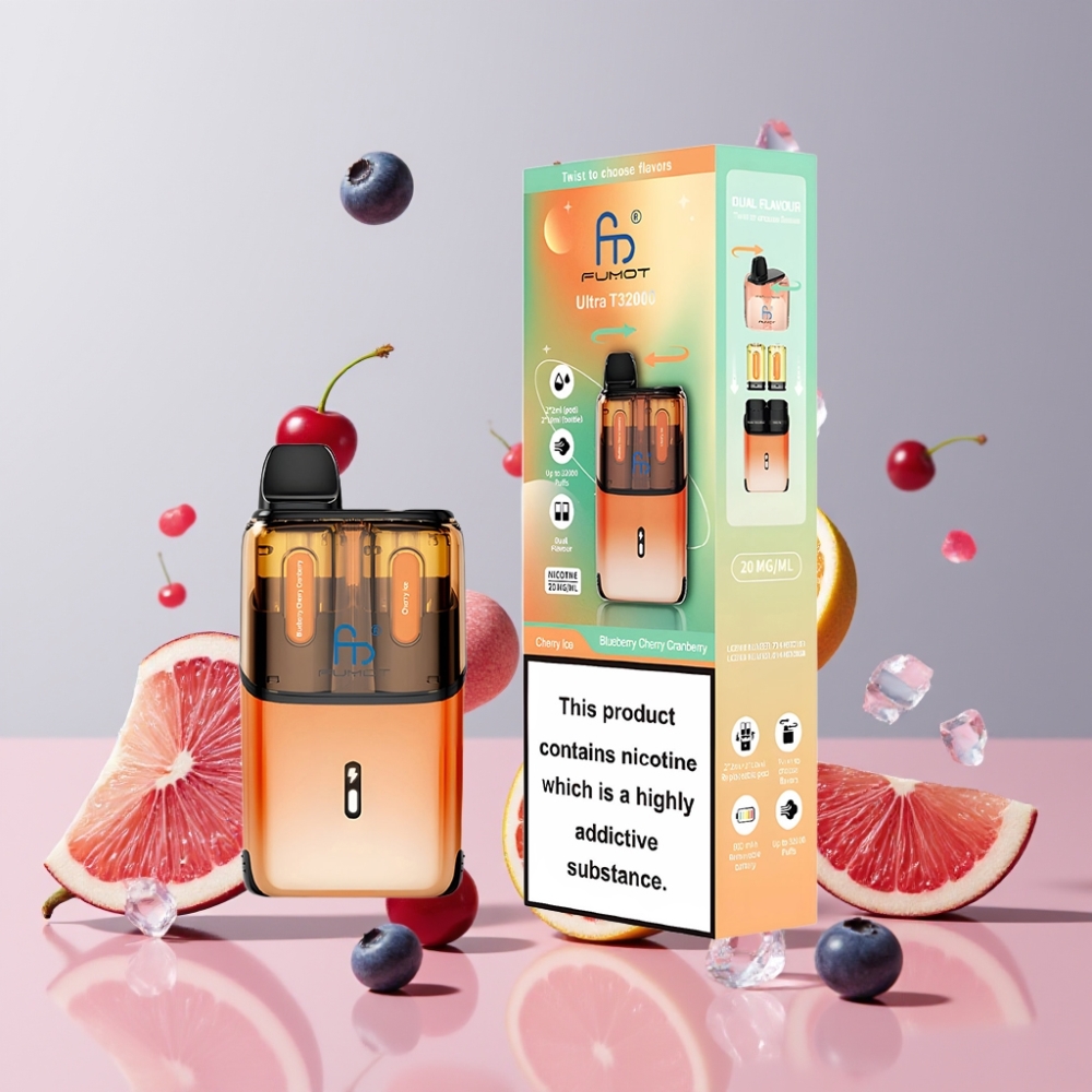 Fumot Ultra T32000 Kertakäyttöinen Vape 32000 Puffs 24ml Type-C Fast Charging Suomi Tukku Mustikka Kirsikka Karpalo & Kirsikka Jää