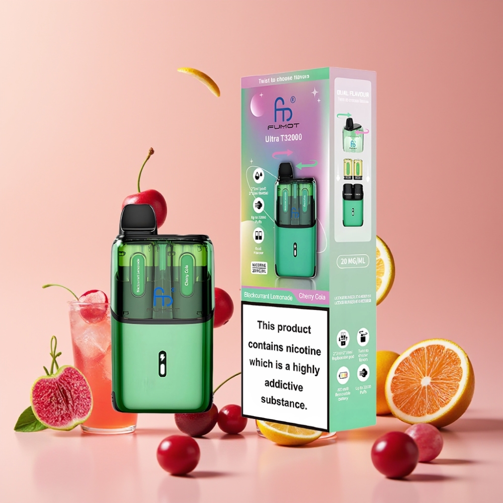 Fumot Ultra T32000 Suomi Tukku - Mustaherukka Limonadi & Kirsikka-Kola 32000 Tupakkaa, 800mAh Akku, 24ml Nestemäärä, Type-C Lataus