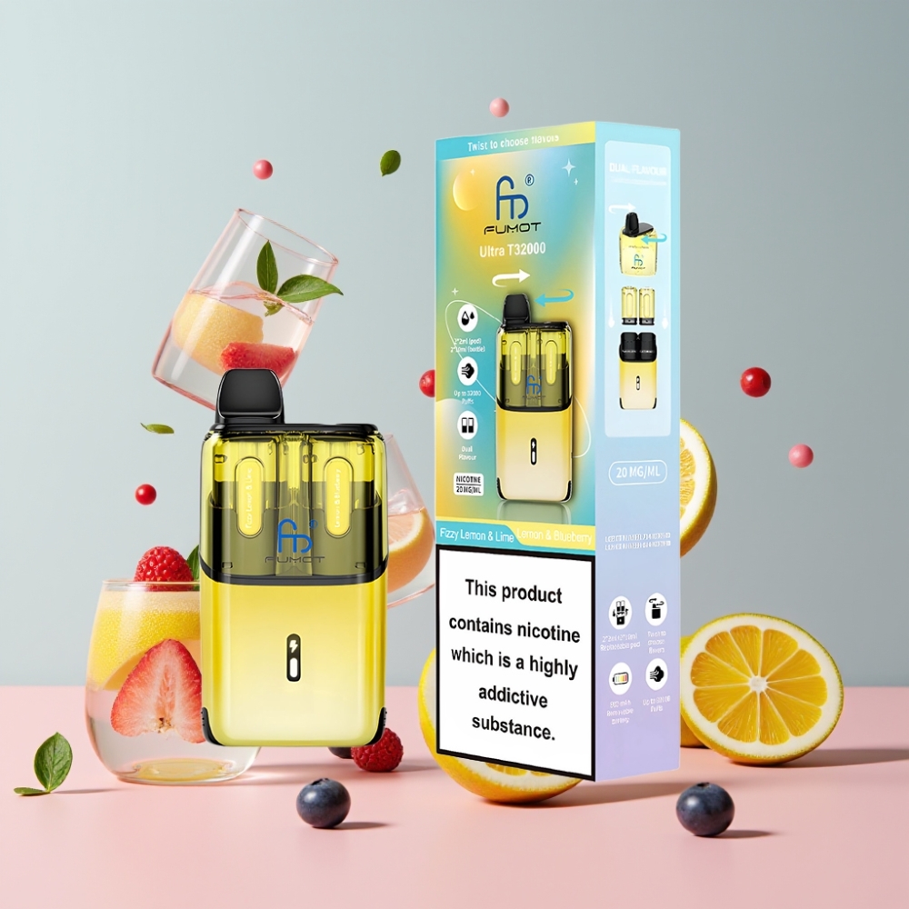 Suomi tukku Fumot Ultra T32000 Kertakäyttöinen Vape 32000 puffs 24ml Type-C Fast Charging Fizzä Sitruuna & Lime & Mustikka