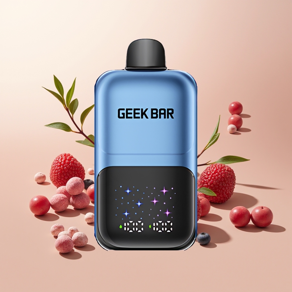 GEEKBAR 2GO Suomi tukku 20ml 50000 Puffs Kertakäyttöinen Vape Pen Persikka & Marjat, Interactive Large Screen, 3-level Adjustable Flavors, Ladattava Akku