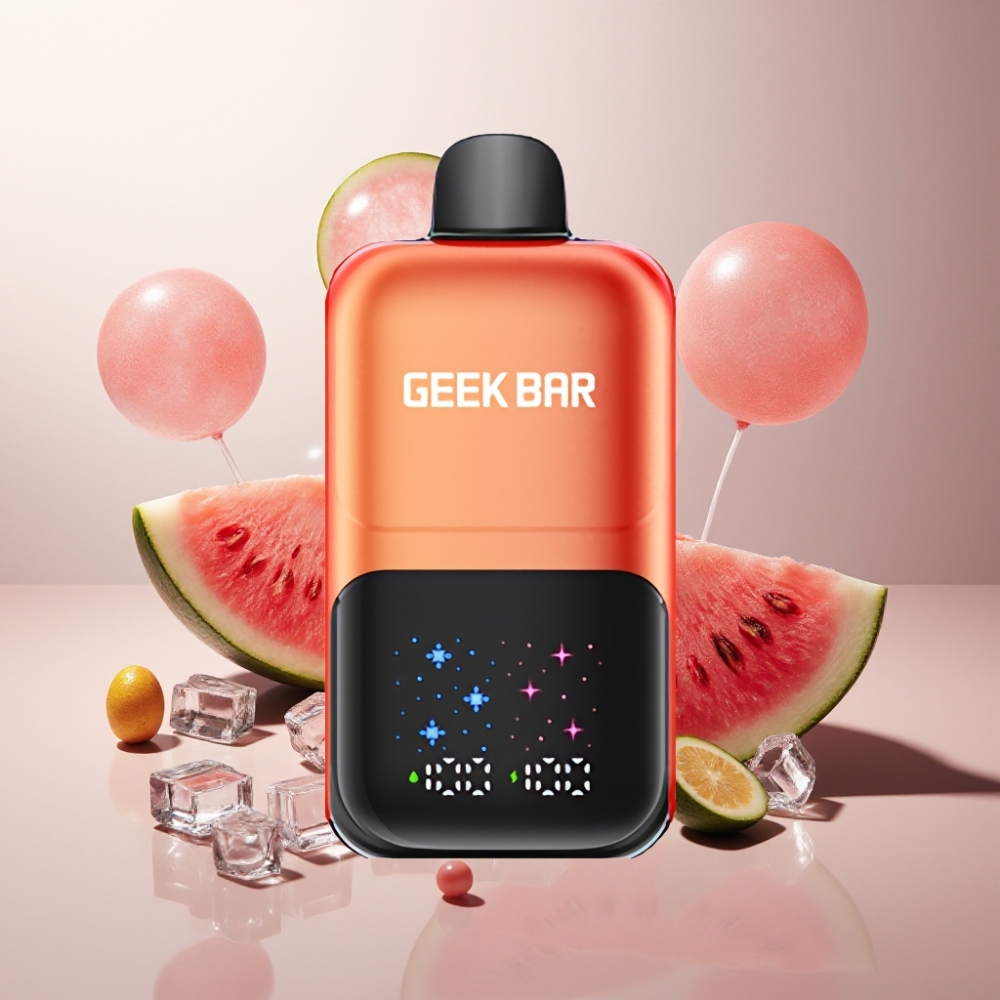 GEEKBAR 2GO Suomi tukku Kertakäyttöinen Vape Pen 20ml Dual Tanks 50000 Puffs 5% Nikotiini Ladattava Watermelon Bubble Gum Ice