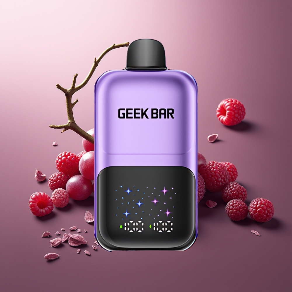Suomi tukku GEEKBAR 2GO 20ml 50000 Puffs Two Series Kertakäyttöinen Vape Pen Viinirypäle & Vadelma, Säädettävä Aroma/Coolness, Interactive Large Screen, Ladattava Akku