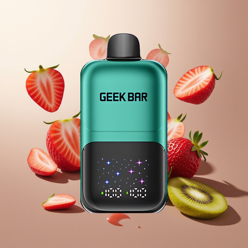 Suomi tukku GEEKBAR 2GO Kertakäyttöinen Vape Pen 50000 Puffs 20ml Dual Tanks 5% Nikotiini Salt MTL Draw-Activated Mansikka & Kiivi