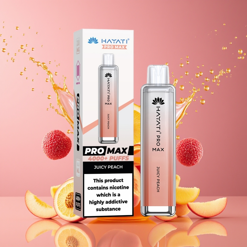 Hayati Pro Max 4000 Puffs Disposable Vape Suomi Tukku - Mehevä Persikka, 2ml/10ml, 1400mAh, 2%/5% Nikotiinia, LED-valo