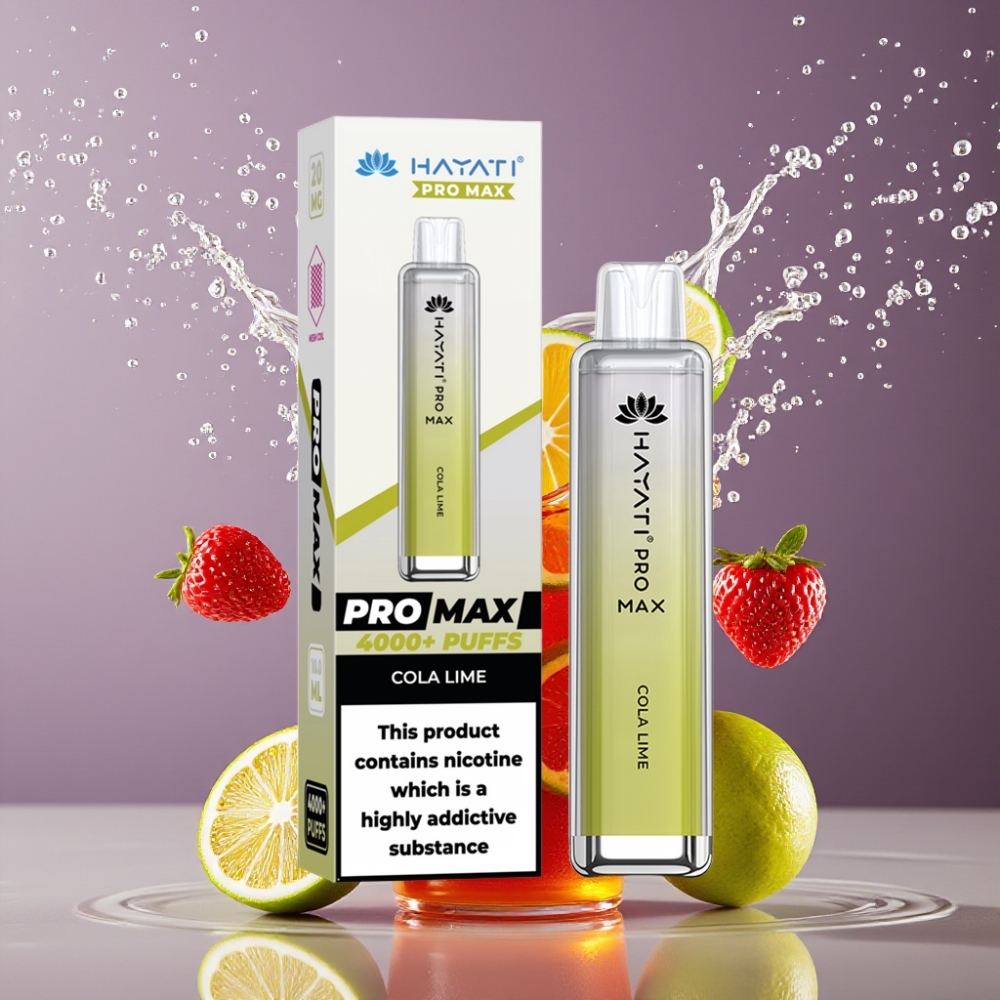Hayati Pro Max 4000 Puffs Suomi Tukku Disposable Vape Cola-Lime 1400mAh Rechargeable LED Light Crystal 2ml/10ml