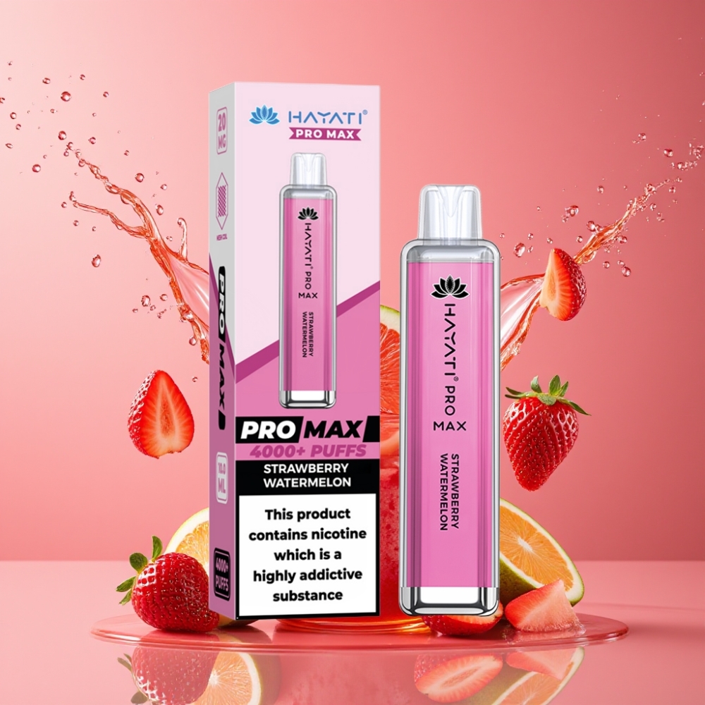 Hayati Pro Max 4000 Puffs Suomi Tukku Disposable Vape Mansikka-Arbuusi, 1400mAh Akku, 2%/5% Nikotiini, 28 28 120mm