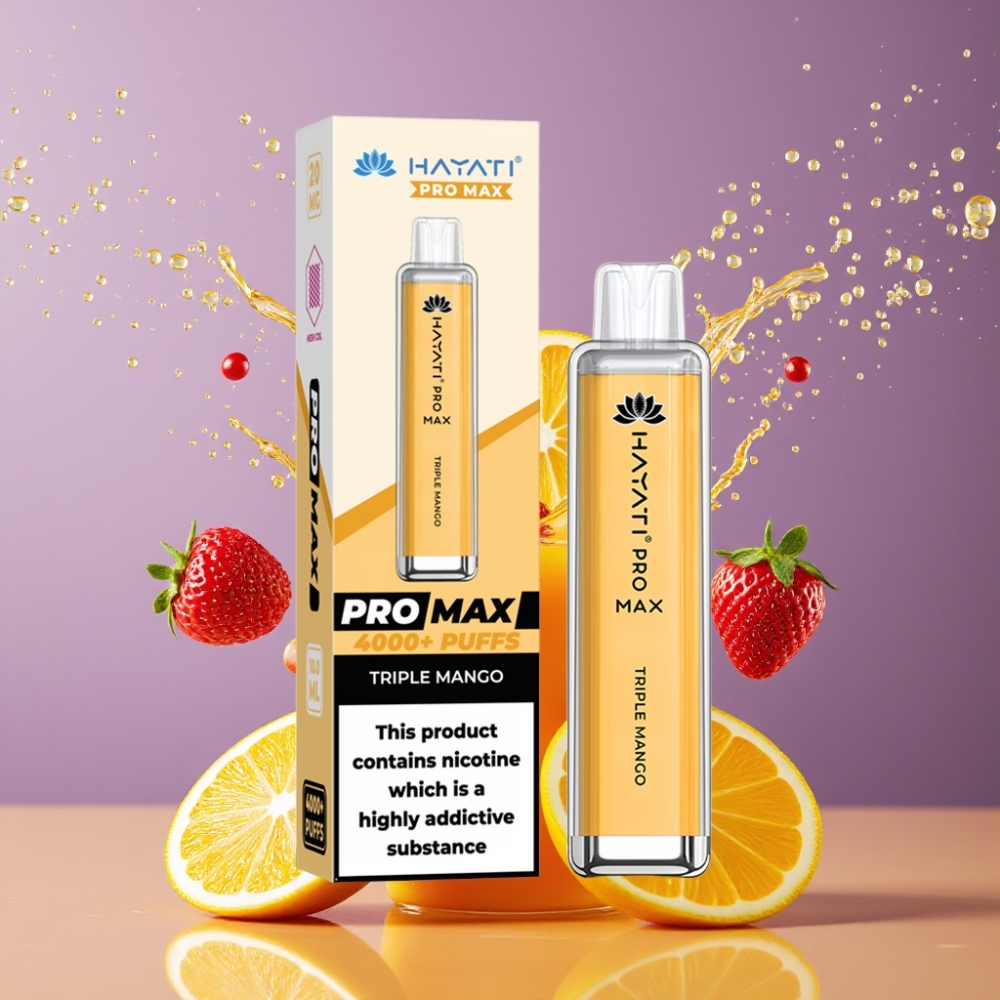Hayati Pro Max 4000 Puffs Suomi Tukku Disposable Vape Triple Mango (1400mAh, 2%/5% Nikotiinia, 4000 Savutusta, TPD-Yhteensopiva)