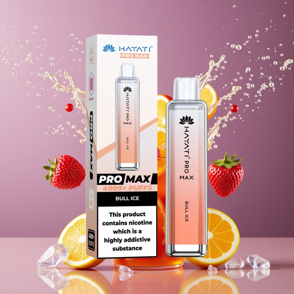 Suomi Tukku Hayati Pro Max 4000 Puffs Disposable Vape Bull Ice - 1400mAh Akku, 2ml/10ml Tankki, 2%/5% Nikotiinia, LED-valo