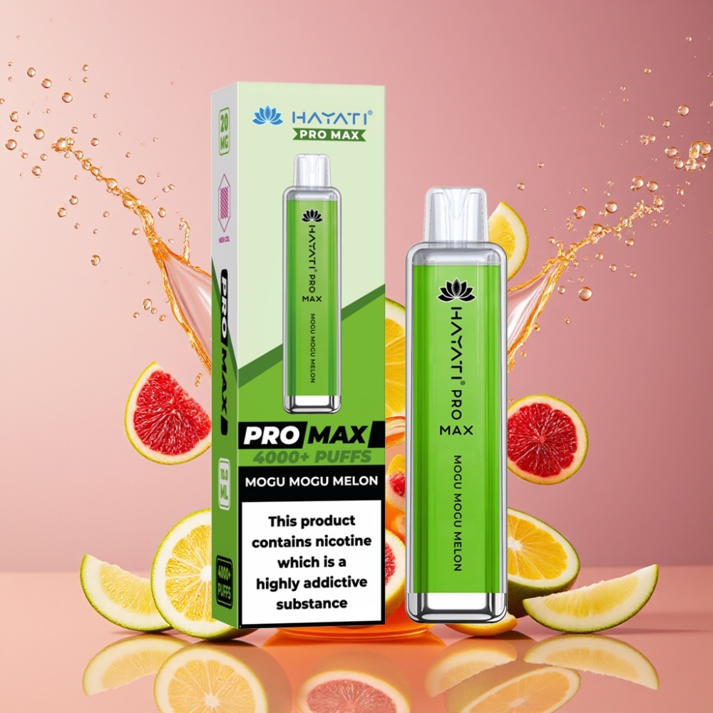 Suomi Tukku Hayati Pro Max 4000 Puffs Disposable Vape Mogu Mogu Meloni – 1400mAh Akku, 4000 Savutusta, 2%/5% Nikotiinia, TPD-yhteensopiva