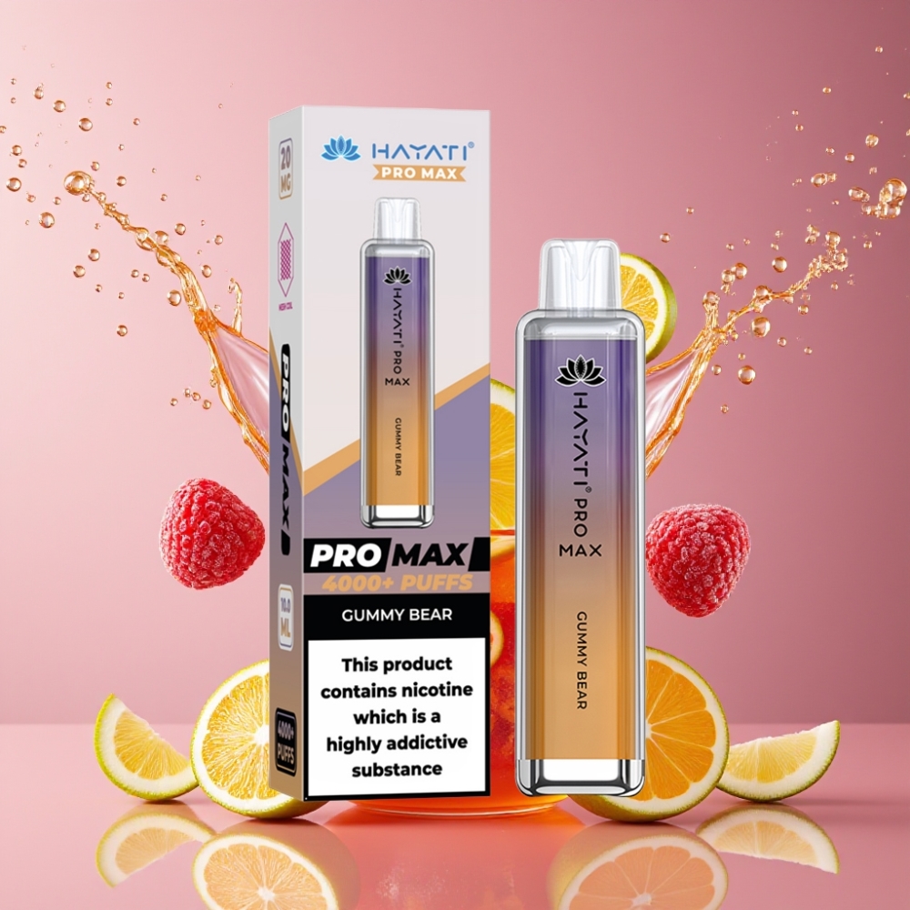 Suomi tukku Hayati Pro Max 4000 Puffs Disposable Vape 1.1 Ohm Mesh Coil 1400mAh Gummy Bear (Karkkikarhu) TPD-Compliant