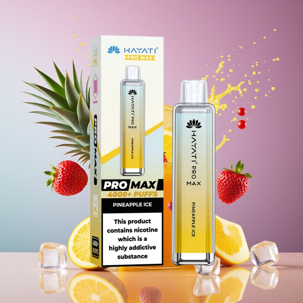 Suomi tukku Hayati Pro Max 4000 Puffs Disposable Vape Ananasjäätelö - 5% Nikotiinia, 1400mAh Akku, 2ml Säiliö, 10ml Automaattitäyttö, LED-valo