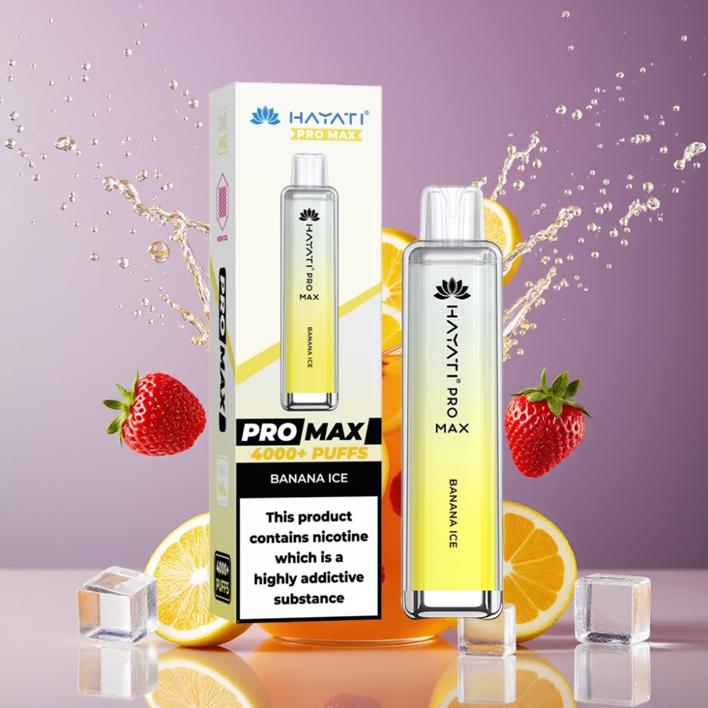 Suomi tukku Hayati Pro Max 4000 Puffs Disposable Vape Banaani-Jää, 2ml/10ml, 1400mAh, 2%/5% Nikotiinia, 4000 savutusta