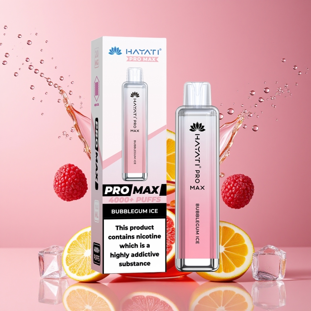 Suomi tukku Hayati Pro Max 4000 Puffs Disposable Vape Bubblegum Ice - 2ml/10ml automaattitäyttö, 1400mAh akku, 4000 savutusta, 2%/5% nikotiinia, Dual 1.1 Ohm Mesh Coil