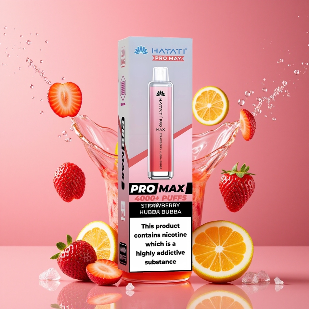 Suomi tukku Hayati Pro Max 4000 Puffs Disposable Vape Mansikka Hubba Bubba - 1400mAh Akku, 2%/5% Nikotiinia, 2ml Säiliö 10ml Automaattitäydennyksellä, LED-valo
