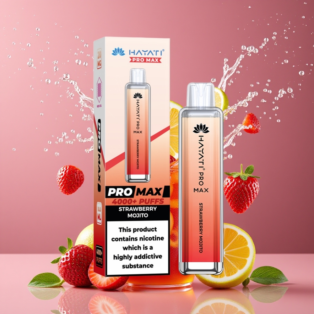 Suomi tukku Hayati Pro Max 4000 Puffs Disposable Vape Mansikka Mojito - 2% tai 5% Nikotiinia, 1400mAh Akku, 1.1 Ohm Dual Mesh Coil