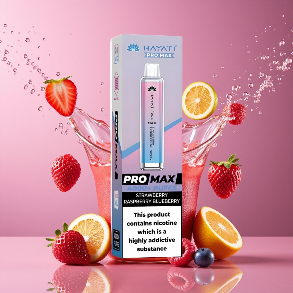 Suomi tukku Hayati Pro Max 4000 Puffs Disposable Vape Mansikka Vadelma Pensasmarja – 1400mAh Akku, 2%/5% Nikotiini, 1.1 Ohm Dual Mesh Coil, TPD-Yhdenmukainen