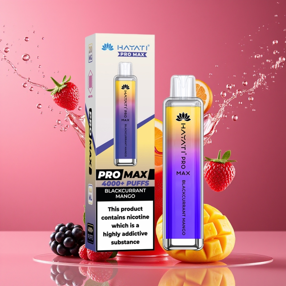 Suomi tukku Hayati Pro Max 4000 Puffs Disposable Vape Mustaherukka Mango – 1400mAh Akku, 4000 Savutusta, 2%/5% Nikotiinia, Vetoisuusaktivoitu, Kaksois 1.1 Ohm Mesh-käämi