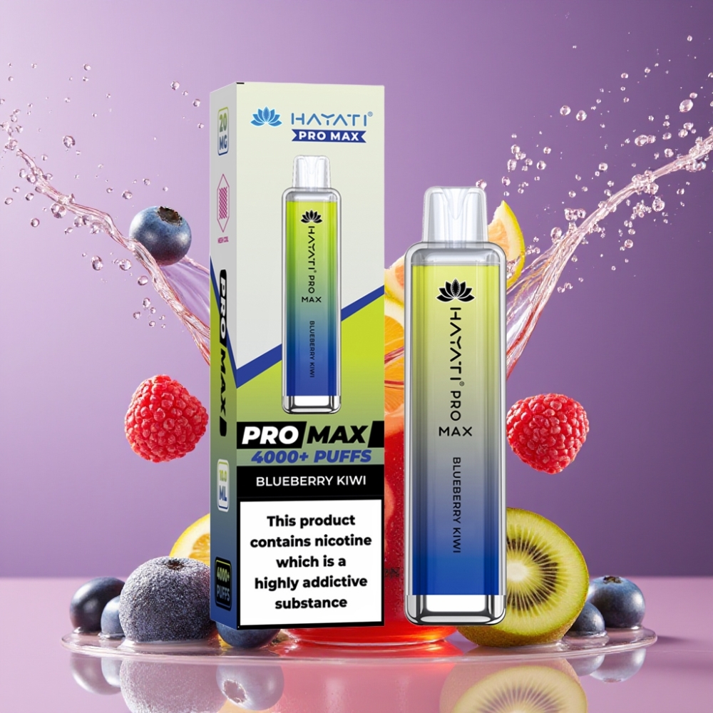 Suomi tukku Hayati Pro Max 4000 Puffs Disposable Vape Mustikka-Kiivi 1400mAh Akku 2%/5% Nikotiini LED-valo