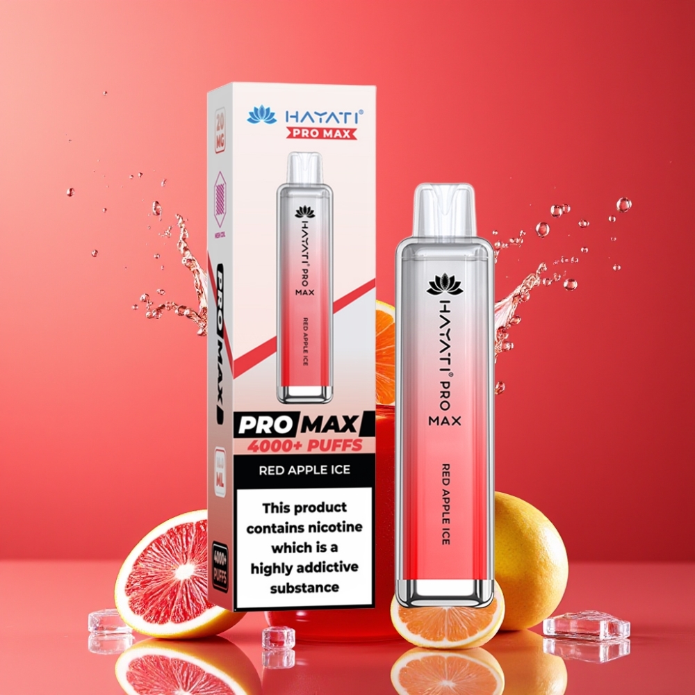 Suomi tukku Hayati Pro Max 4000 Puffs Disposable Vape Punainen Omena Jää – 1400mAh Akku, 2%/5% Nikotiinia, 28x28x120mm