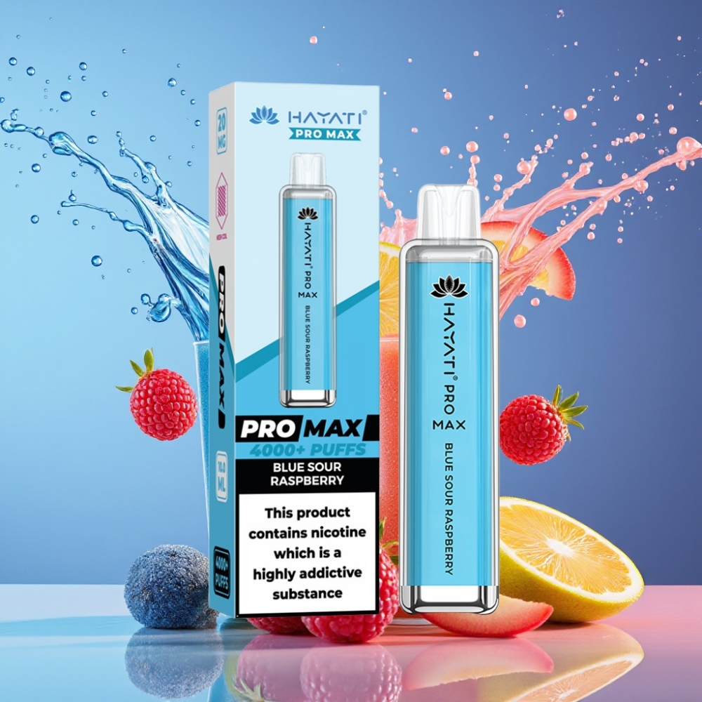 Suomi tukku Hayati Pro Max 4000 Puffs Disposable Vape Sininen Kirpeä Vadelma, 1400mAh Akku, 2ml/10ml Säiliö, 2%/5% Nikotiini