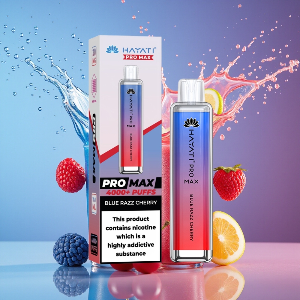 Suomi tukku Hayati Pro Max 4000 Puffs Disposable Vape Sininen vadelma-kirsikka, 1400mAh akku, 2%/5% nikotiinia, 28 28 120mm