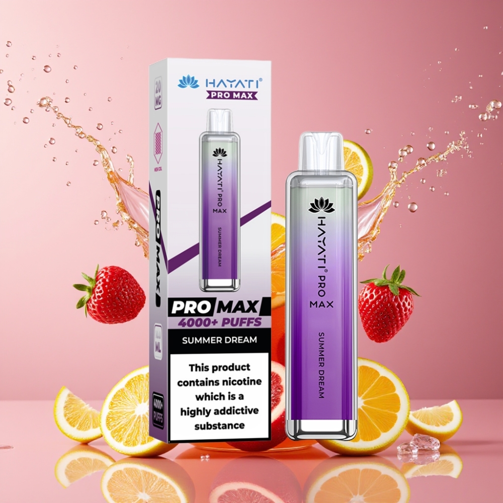 Suomi tukku Hayati Pro Max 4000 Puffs Disposable Vape Summer Dream (Kesäuni) - 2%/5% Nikotiinia, 1400mAh Akku, 4000 Savutusta, Dual 1.1 Ohm Mesh Coil, TPD-yhteensopiva