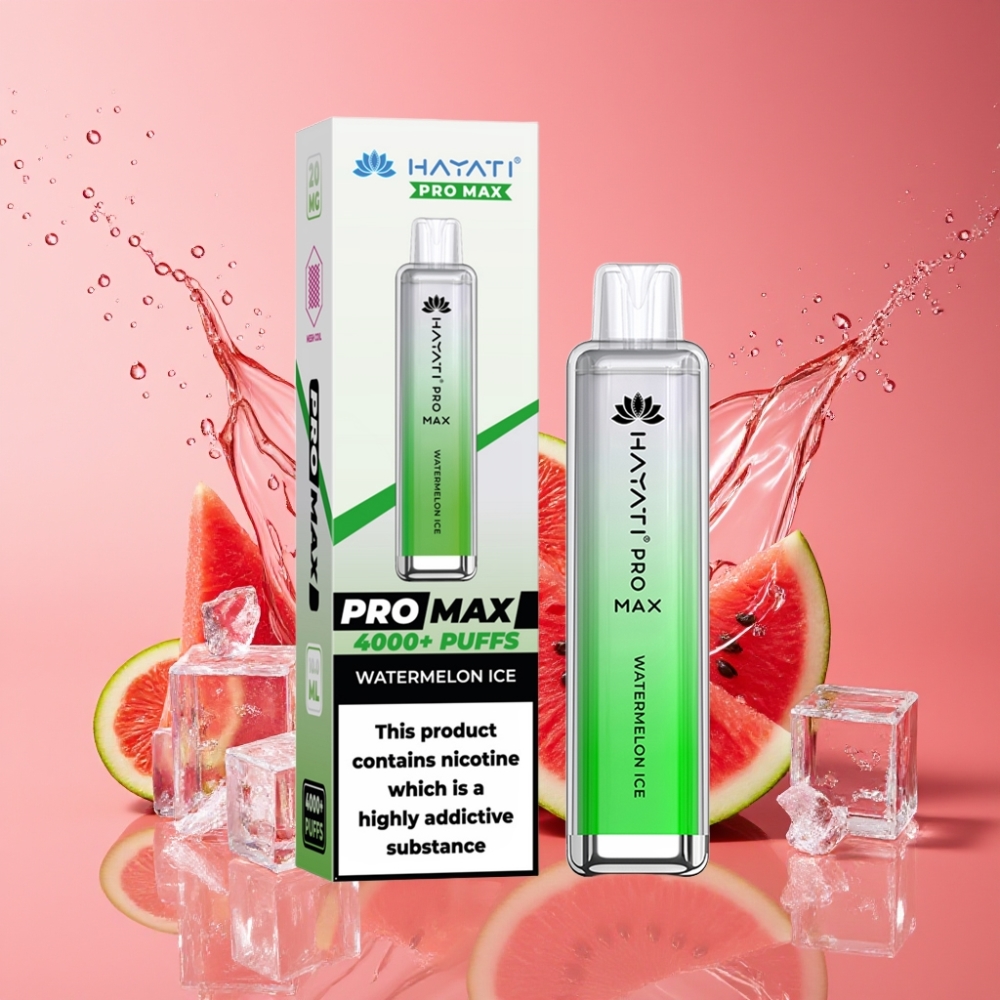 Suomi tukku Hayati Pro Max 4000 Puffs Disposable Vape Vesimeloni Jää, 1400mAh Akku, 2%/5% Nikotiinia, LED-valo