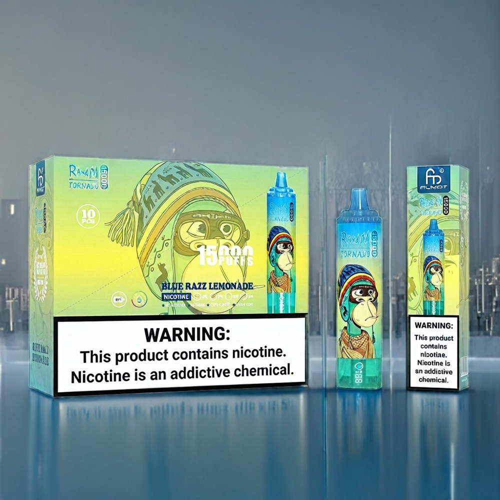 Suomi tukku Fumot RandM Tornado 15000 Puffs 25ml 850mAh Sininen Vadelma Limonadi Mesh Coil Type-C LCD