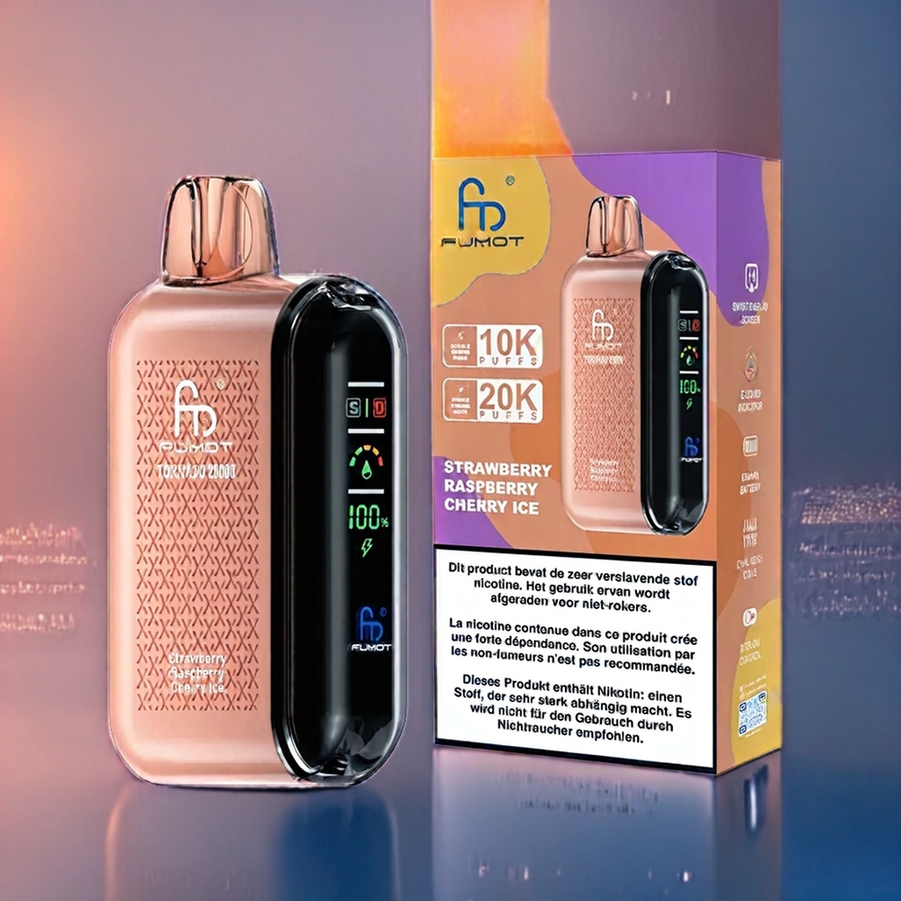 Suomi tukku Fumot Tornado 20000 Puffs 20ml Dual Mesh Coil Strawberry Raspberry Cherry Ice 850mAh Smart Display