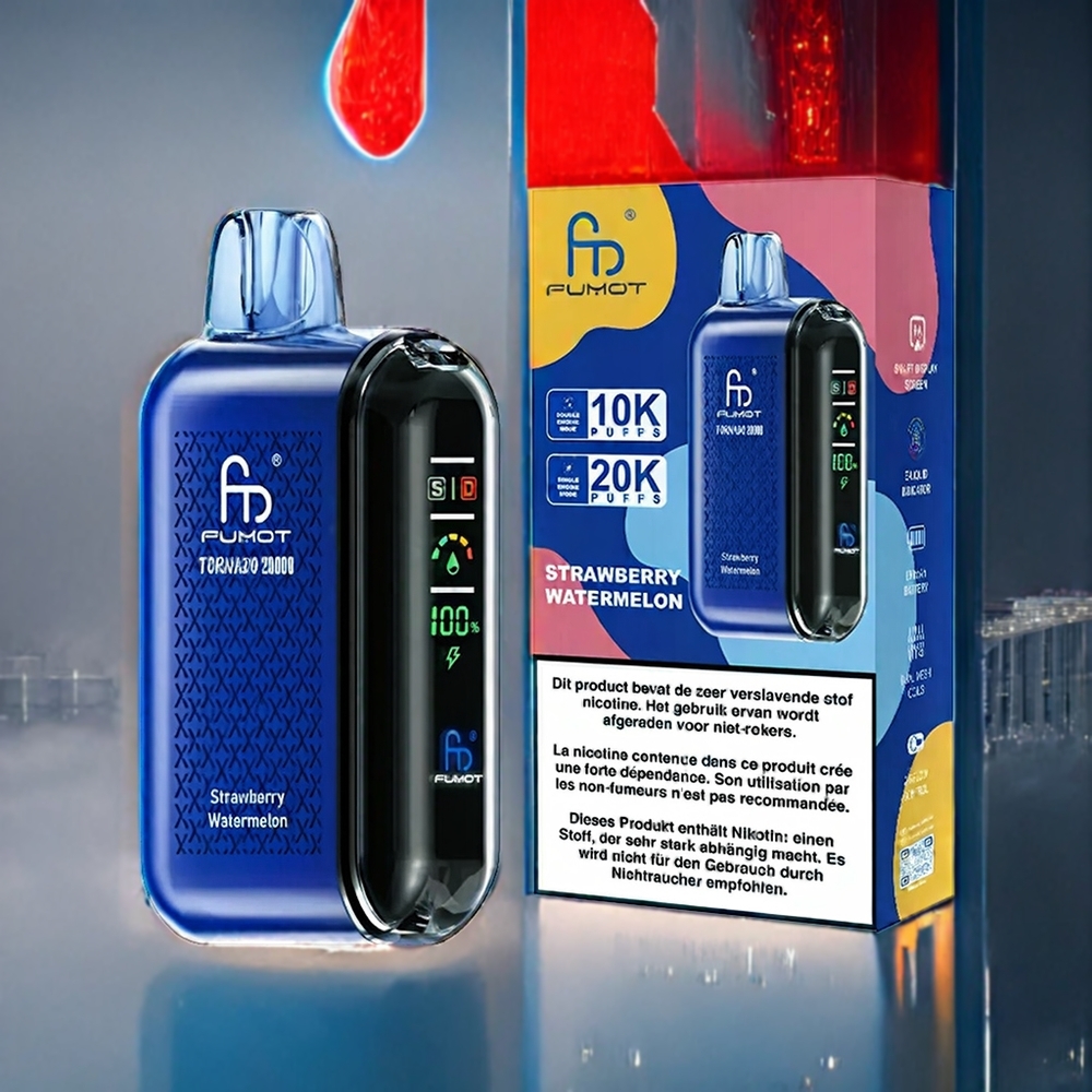 Suomi tukku Fumot Tornado 20000 Puffs - Mansikka-Arbuusi, Dual Mesh Coil, 20ml, 850mAh, Smart Display