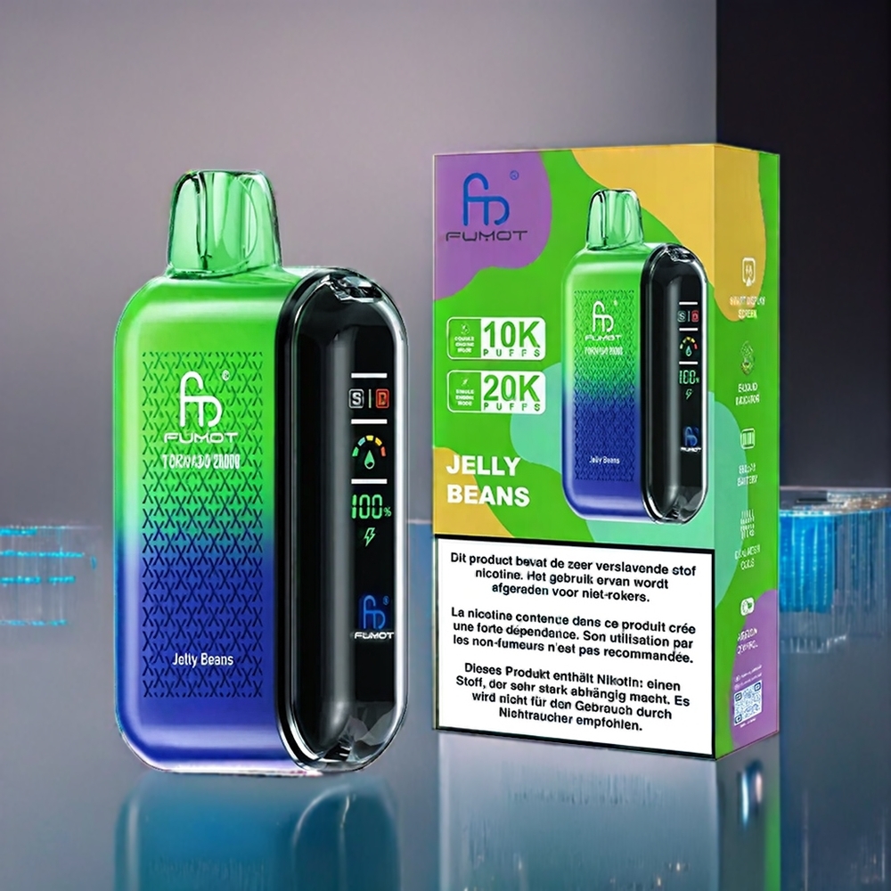 Suomi tukku Fumot Tornado 20000 Puffs Vape Jelly Beans – Dual Mesh Coil, 20ml E-liquid, 850mAh Battery, Smart Display