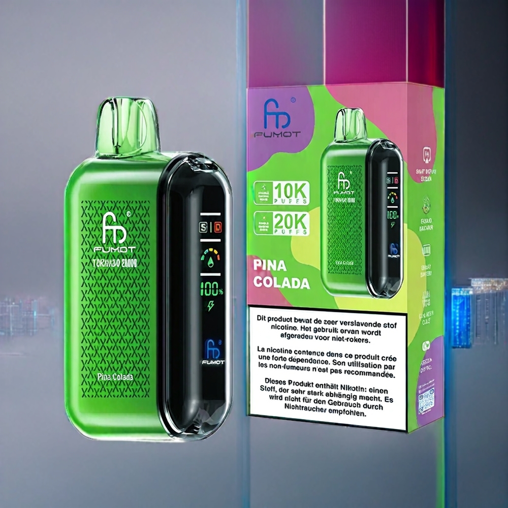 Suomi tukku Fumot Tornado 20000 Puffs Vape Pina Colada - 20ml E-liquid, 850mAh Battery, Dual Mesh Coil