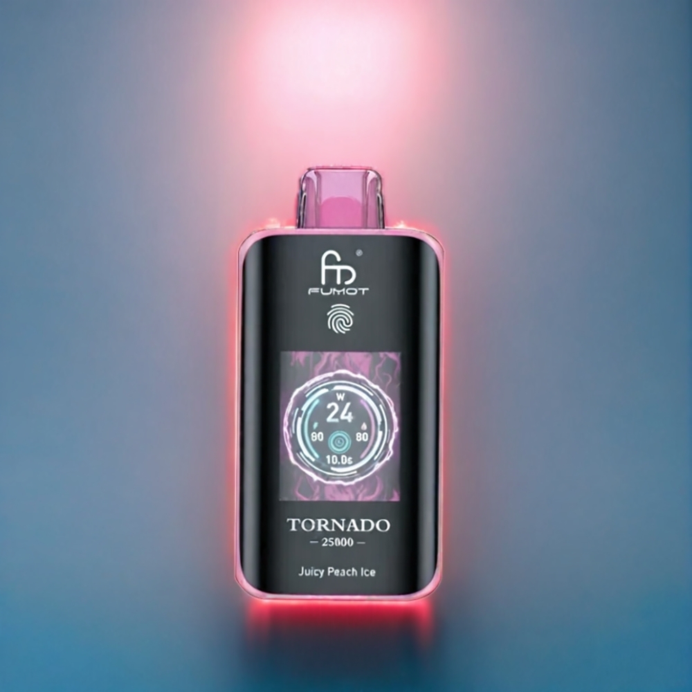 Suomi tukku Fumot Tornado 25000 Puffs 20ml Pre-filled E-liquid Juicy Peach Ice 700mAh Type-C HD Screen