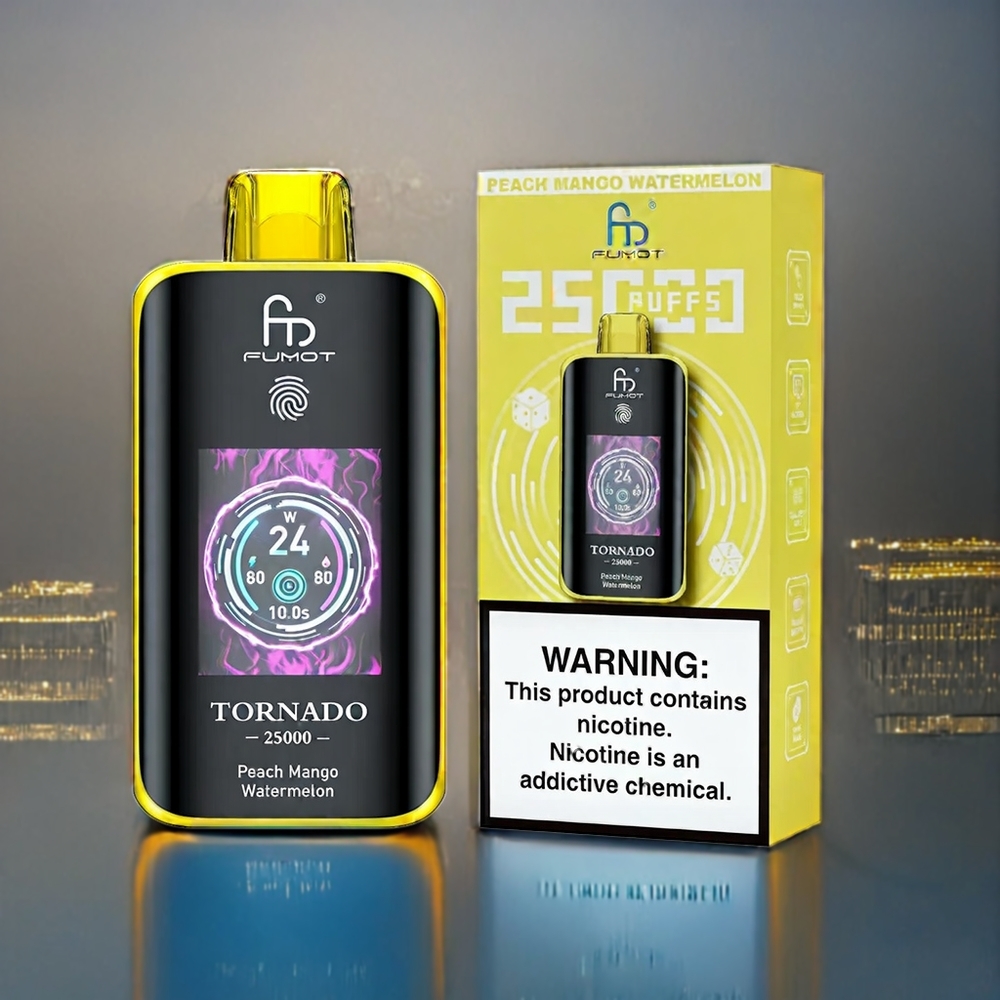 Suomi tukku Fumot Tornado 25000 Puffs HD Screen 700mAh Vape Persikka Mango Vesimeloni Type-C