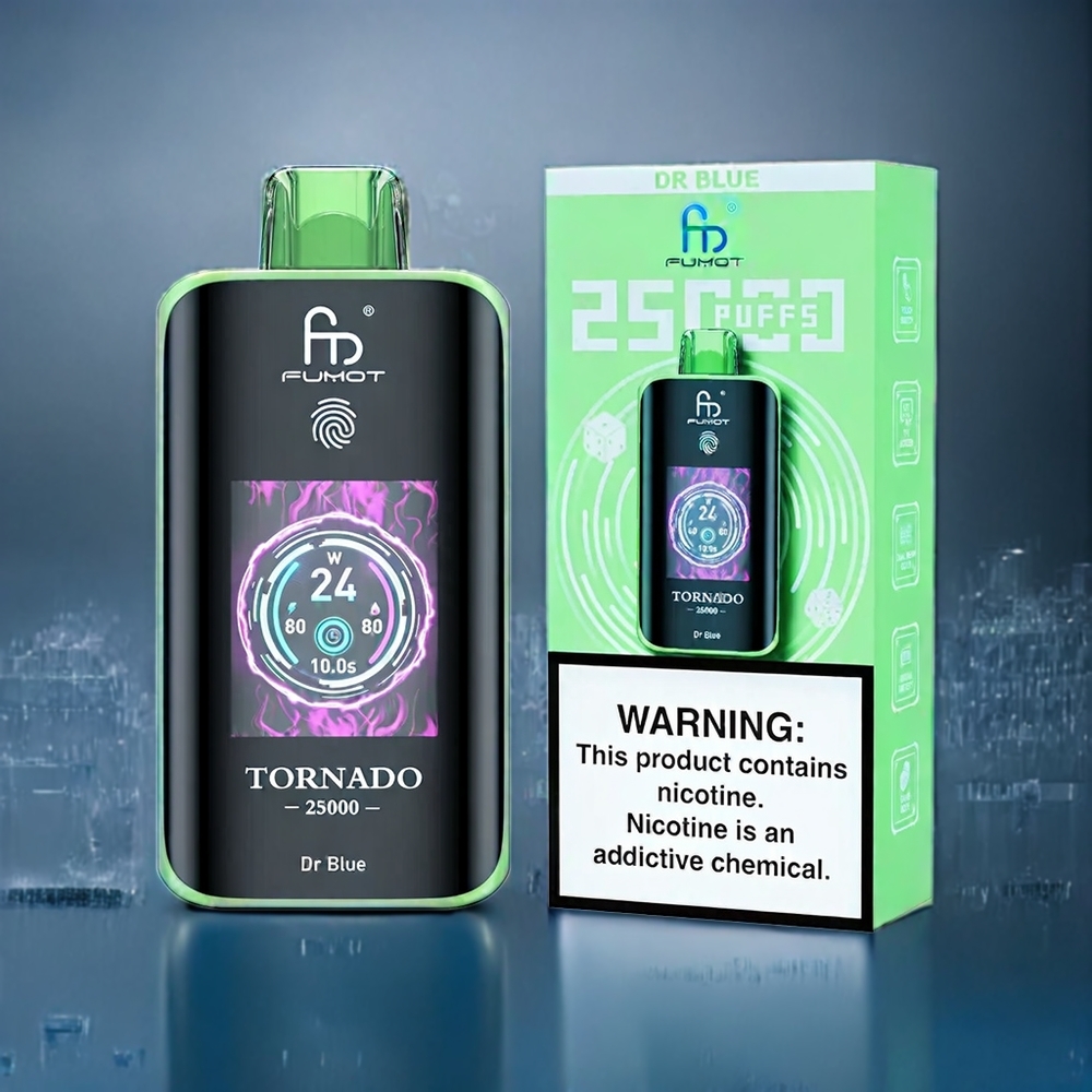 Suomi tukku Fumot Tornado 25000 Puffs Vape Dr Blue – HD Screen, 700mAh Battery, 20ml Pre-filled, Type-C Charging