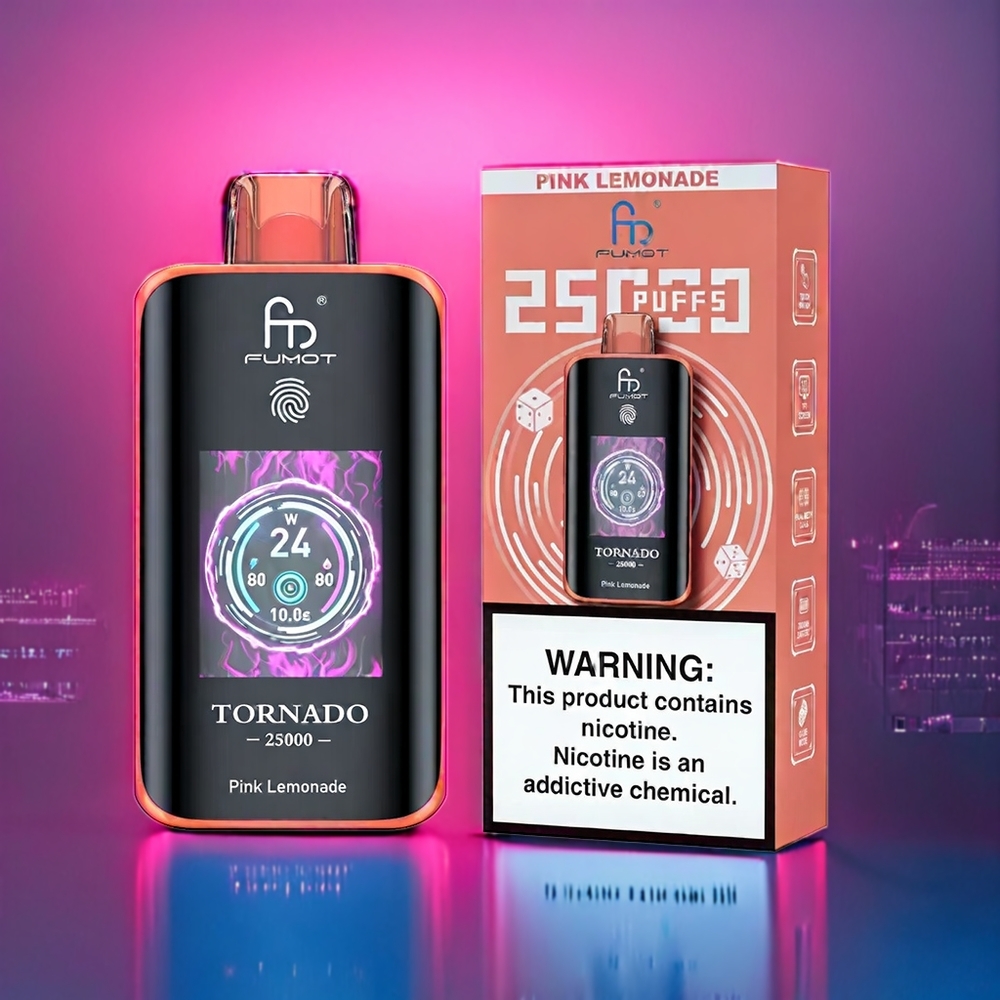 Suomi tukku Fumot Tornado 25000 Puffs Vape Pink Lemonade HD Screen 700mAh Type-C