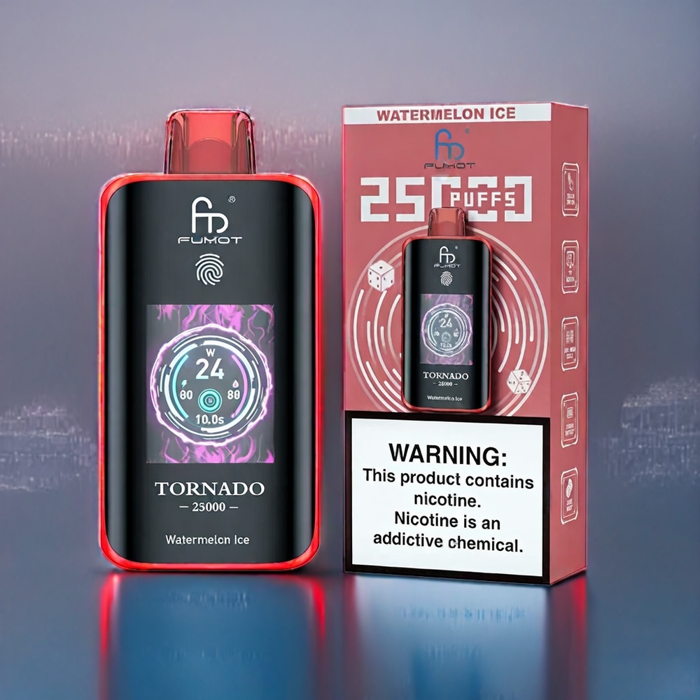 Suomi tukku Fumot Tornado 25000 Puffs (Watermelon Ice) – HD Screen, 700mAh Battery, 20ml E-liquid, Type-C Charging