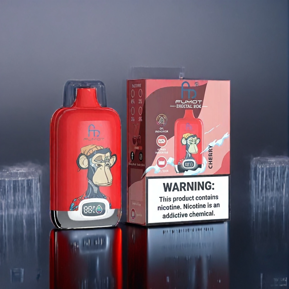 Fumot Tornado Digital Box 12000 Puffs Suomi tukku - 20ml E-Liquid, Mesh Coil, Type-C Charging, Kirsikka (Cherry)