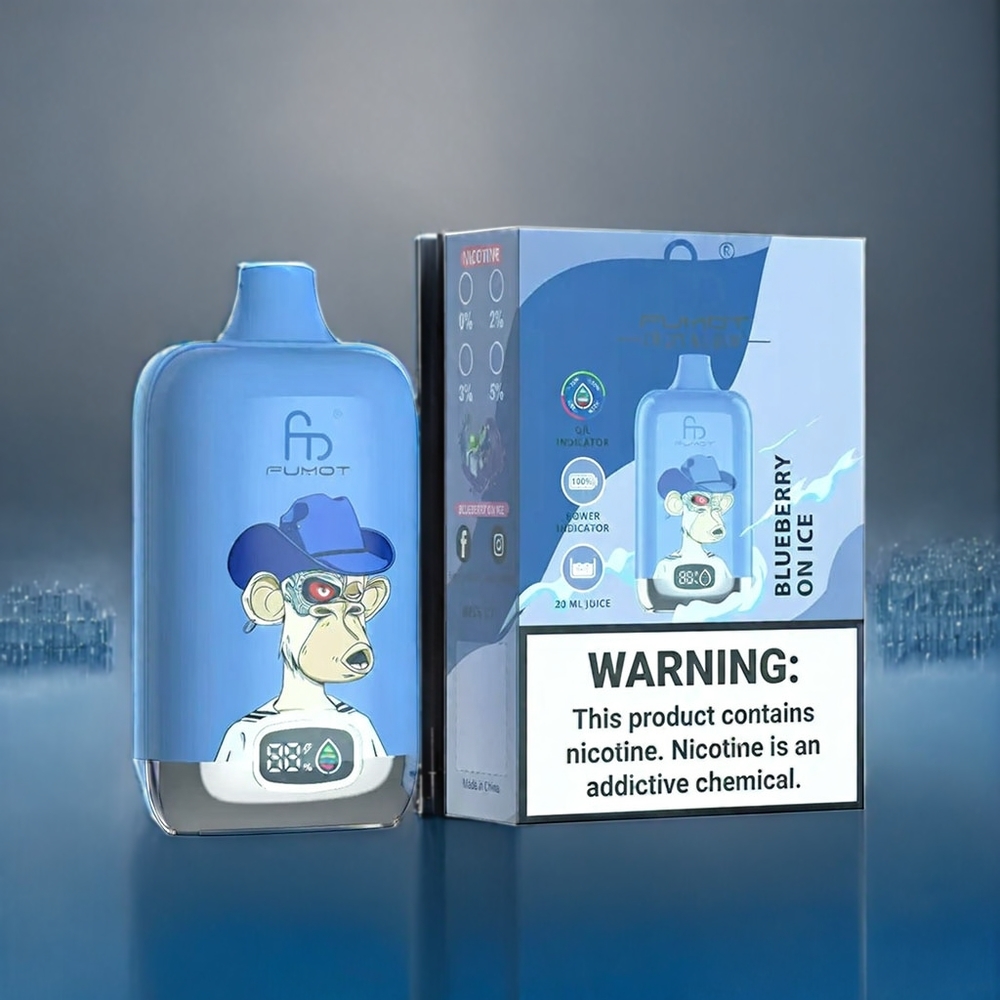 Suomi tukku Fumot Tornado Digital Box 12000 Puffs - 20ml E-Liquid, Mesh Coil, Type-C Charging, Mustikka Jäällä