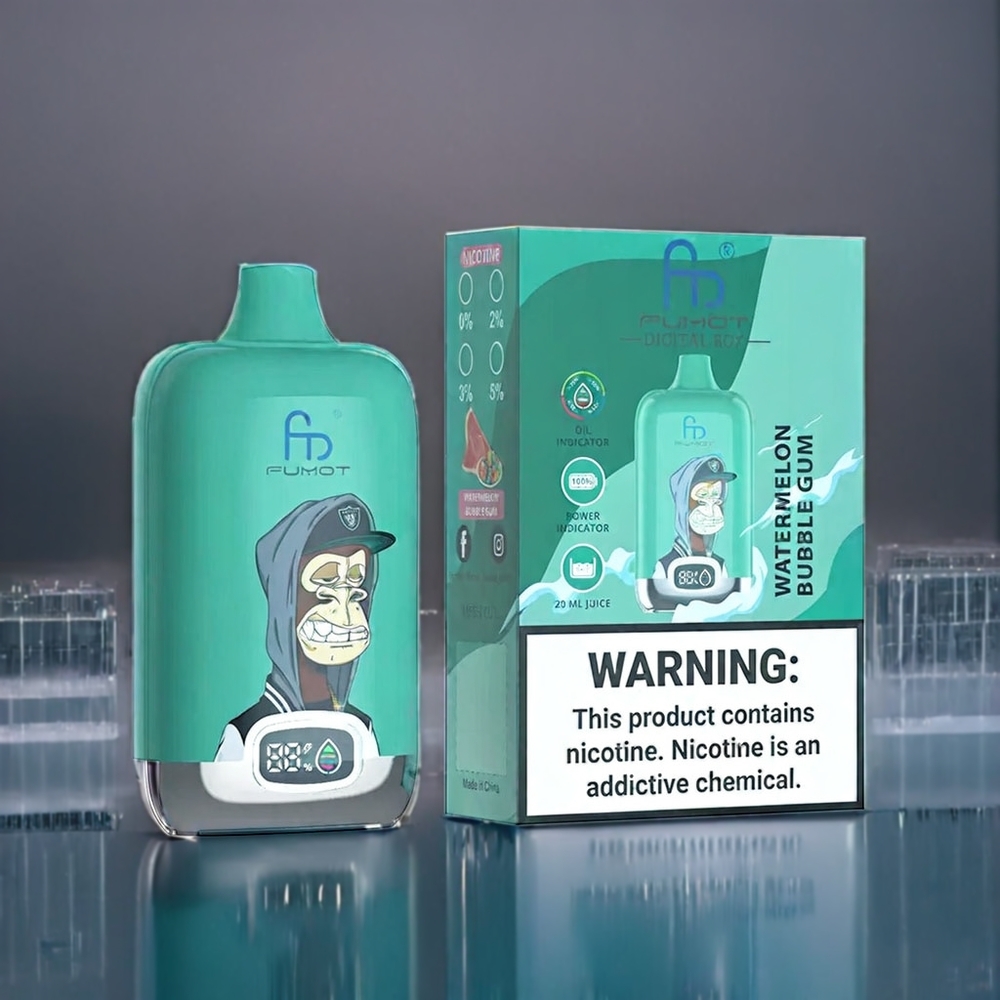 Suomi tukku Fumot Tornado Digital Box 12000 Puffs Mesh Coil Vape vesimelonikupla (Watermelon Bubble Gum) 20ml Type-C - 0%/2%/3%/5% Nikotiinia MTL