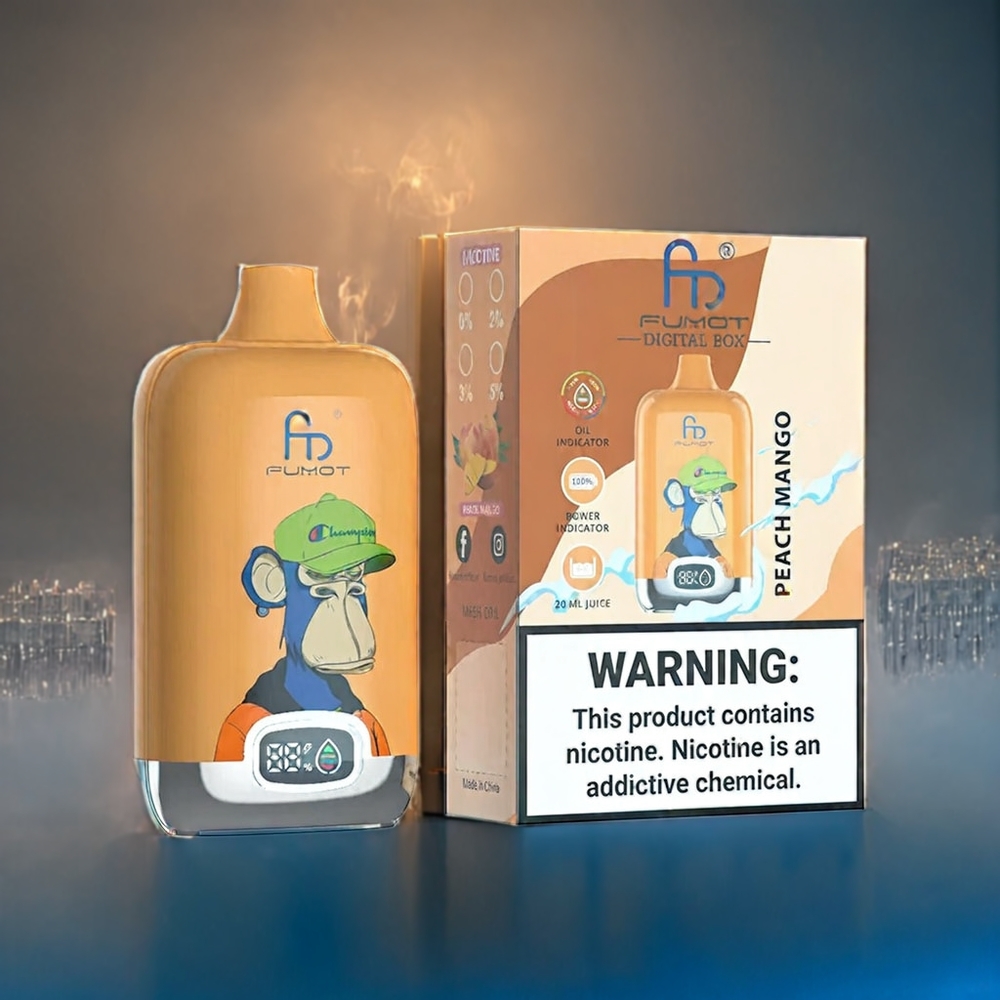 Suomi tukku Fumot Tornado Digital Box 12000 Puffs Vape Persikka Mango - 20ml E-Neste, 550mAh Akku, Type-C Lataus