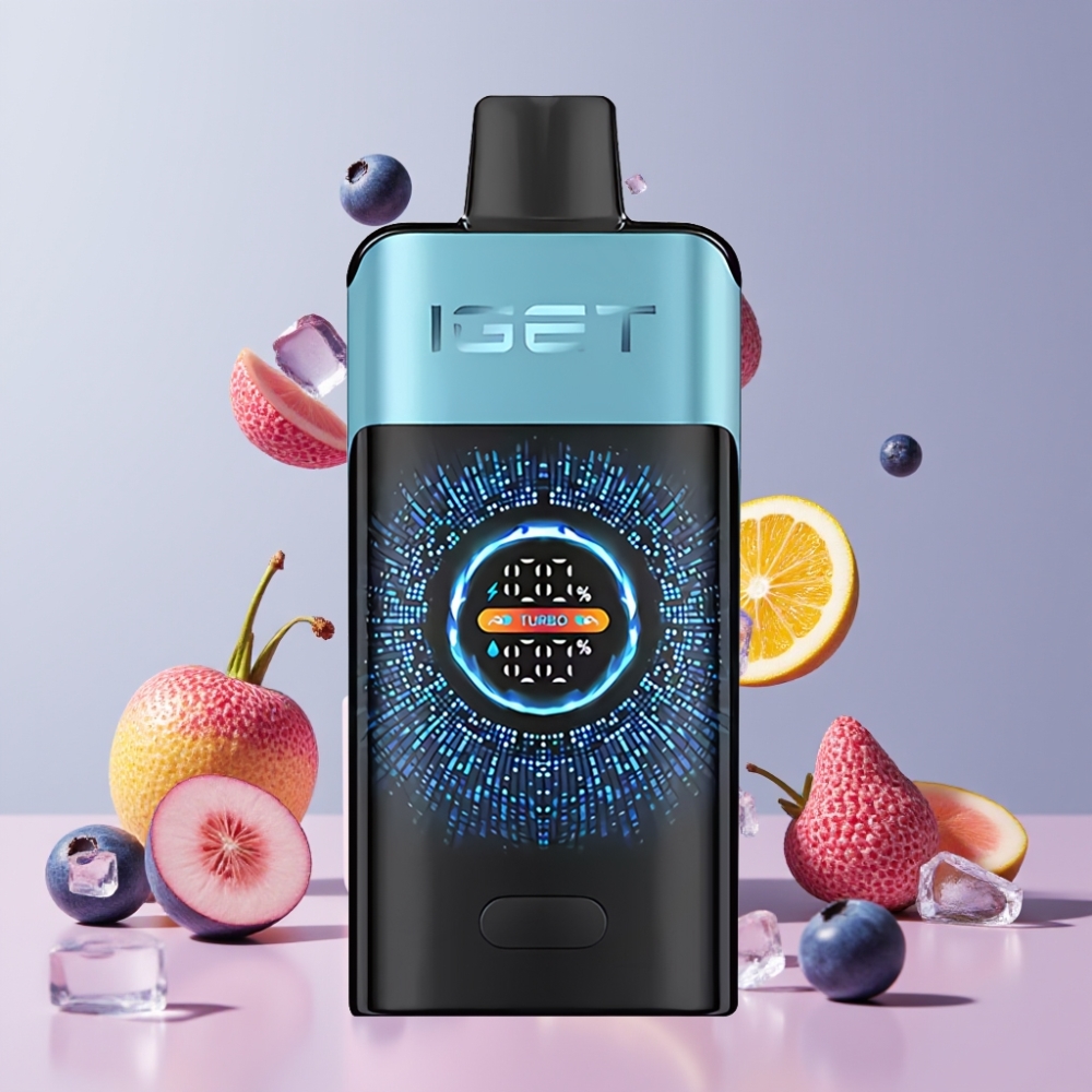 Suomi tukku IGET ONE 12000 Puffs Kertakäyttöinen Vape Mustikka-Jää (Blueberry Ice) 2700 mAh Battery & Large Curved Color Screen