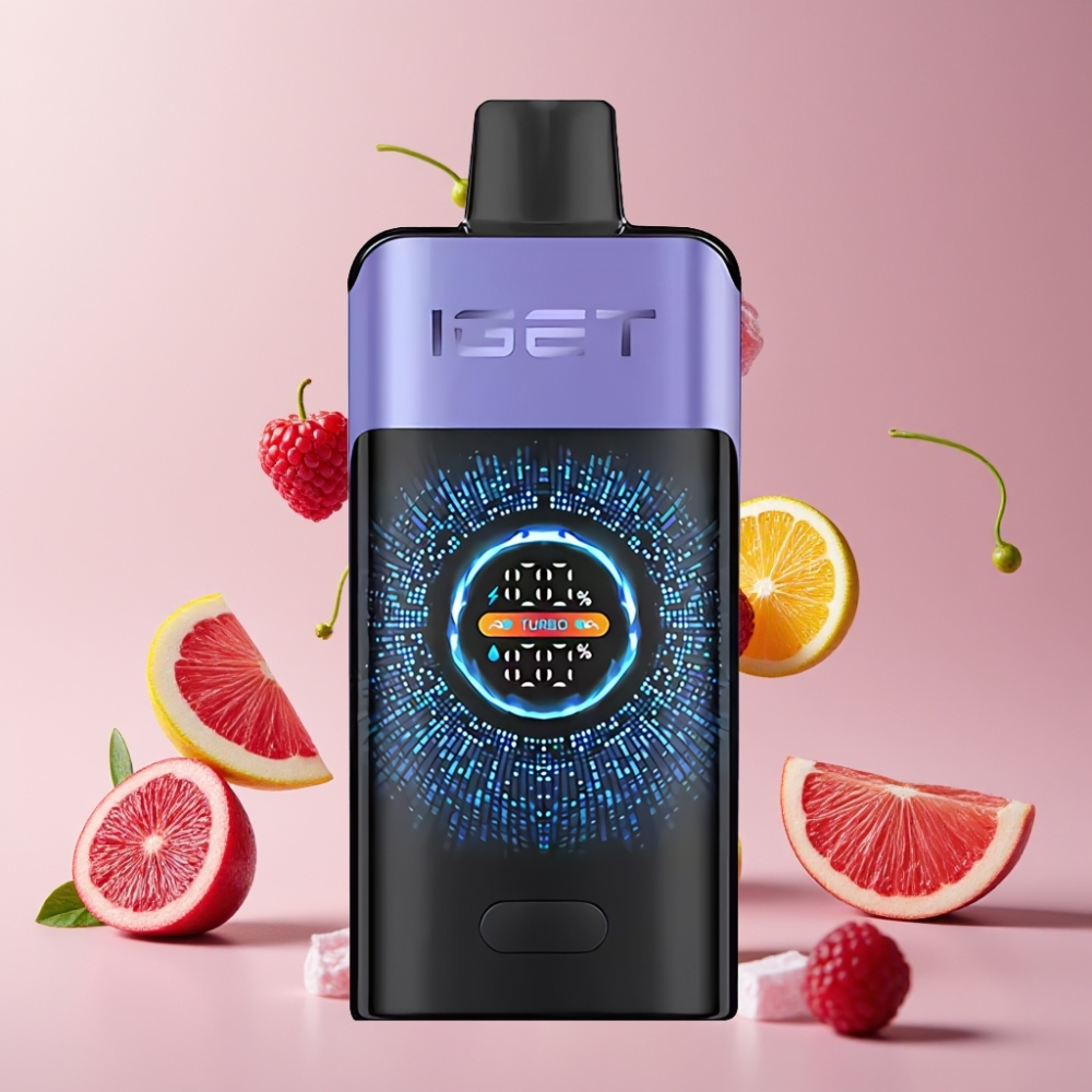 Suomi tukku IGET ONE 12000 Puffs Kertakäyttöinen Vape (Vadelma-Rypäle-Jää) - 2700 mAh, 0.6 ohm Dual Mesh Coil, Suuri Kaareva Väirunko