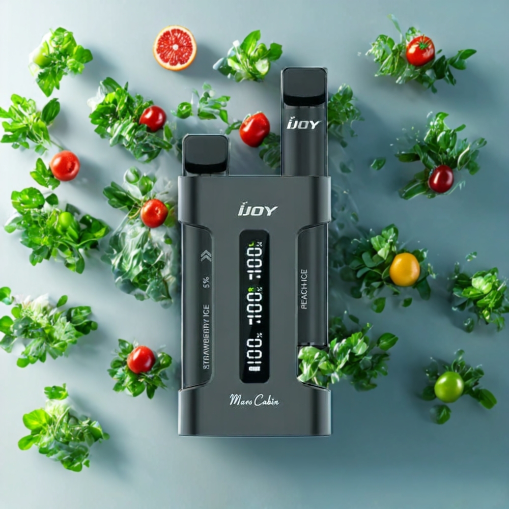 Suomi tukku IJOY Mars Cabin 600 Puffs Disposable Vape Musta – 2ml E-neste, 1.0 Ohm Mesh Coil, 100mAh Akku, Type-C Latauskotelo