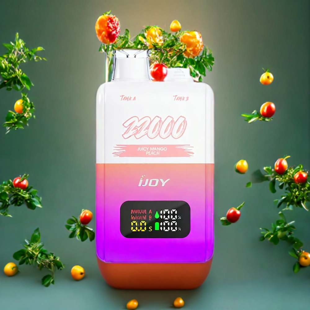 IJOY SD 22000 Puffs Disposable Vape Juicy Mango Peach – Suomi Tukku – 15ML + 15ML, 50mg, Type-C Charging, 650 mAh
