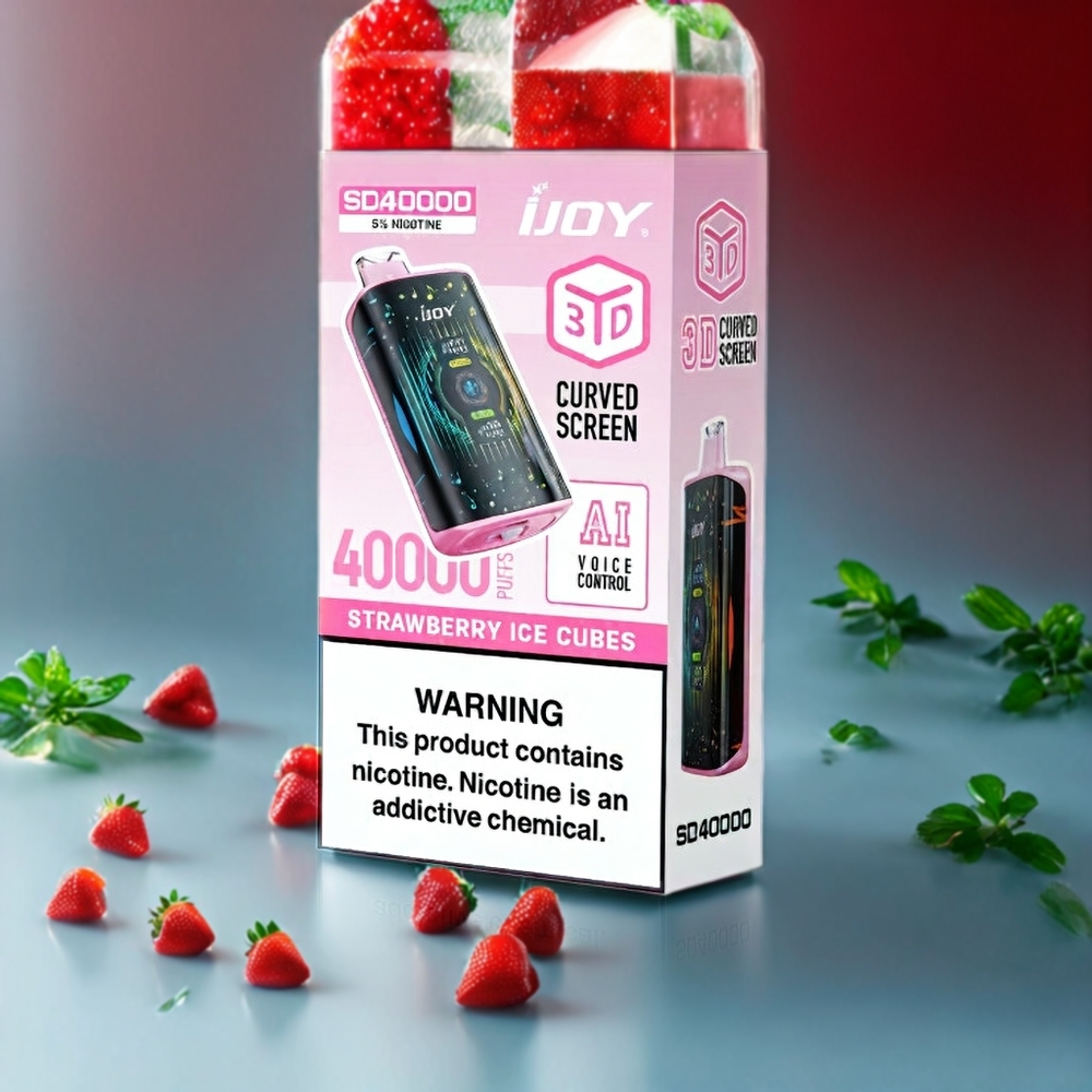Suomi tukku IJOY SD 40000 Puffs Disposable Vape Mansikkajää Kuutiot – 20ML, 5% Nikotiinia, 750mAh, Type-C Lataus, Säädettävä Teho (D Mode=18w, S Mode=30w)